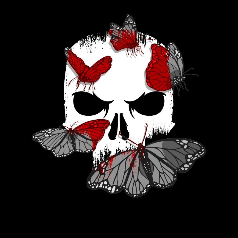 Skull Black Butterflies - Goth Gothic