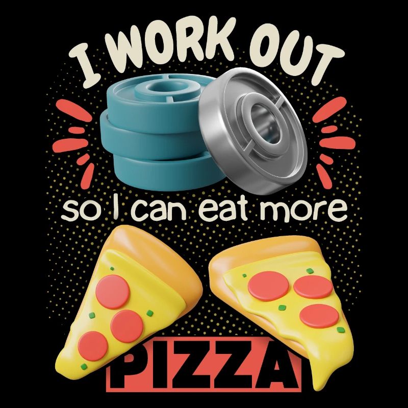 Fitness-Studio, lustiger Pizza-Spruch im 3d Stil