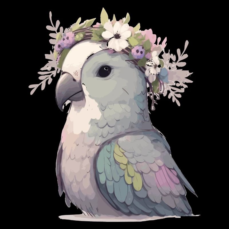 Cute Monk Parakeet Quaker Parrot Bird Flower Crown