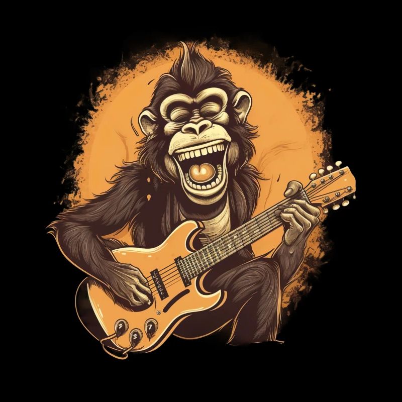 Affe Schimpanse spielt Acousitc Rock Gitarre