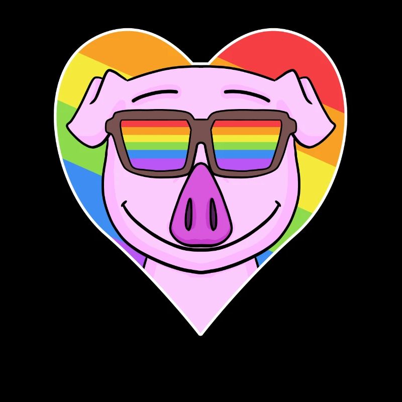 Regenbogen - Schwein mit Brille und Herz