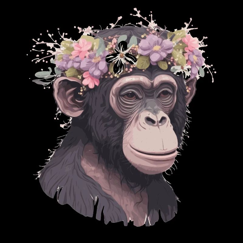 Chimpanzé mignon Fleur de chimpanzé Couronne Floral Moine singe