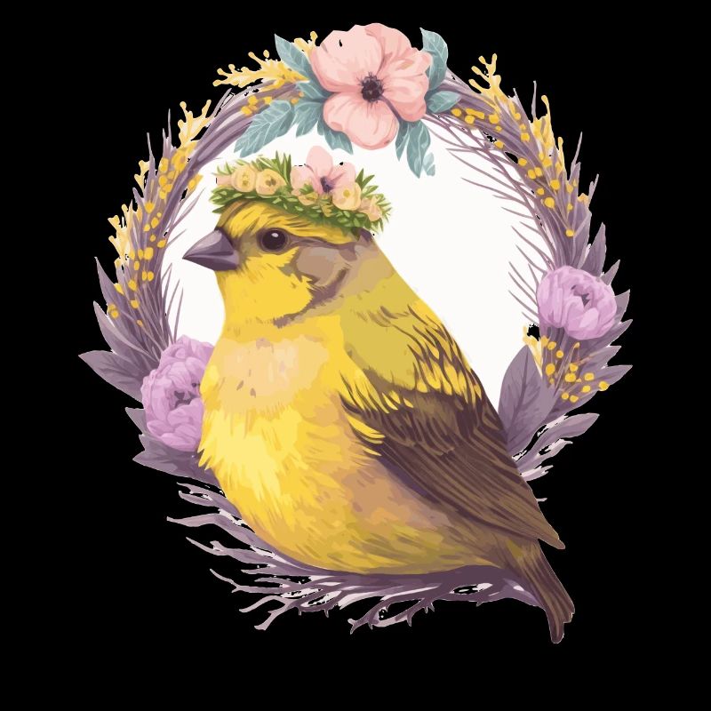 Mignon Aquarelle Canary Bird Fleur Couronne Oiseaux de compagnie