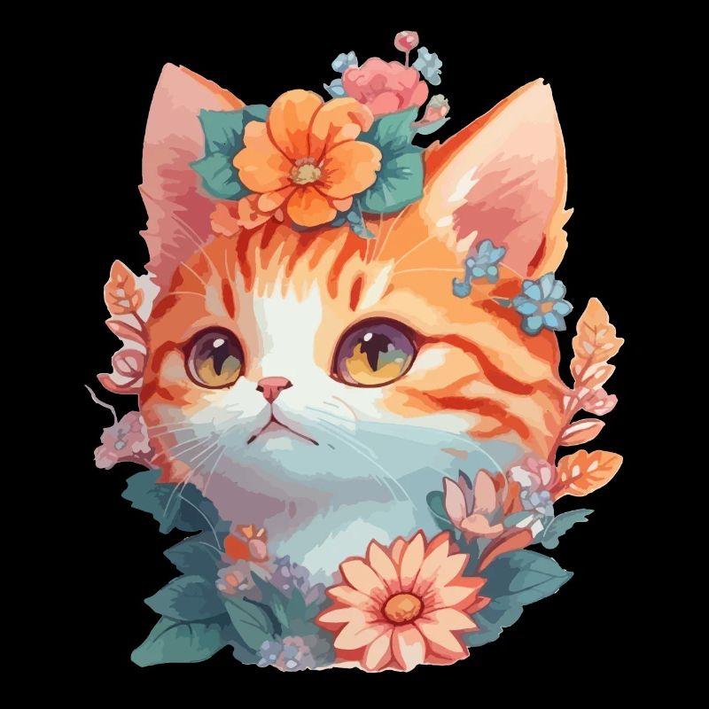 Red cat with flowers