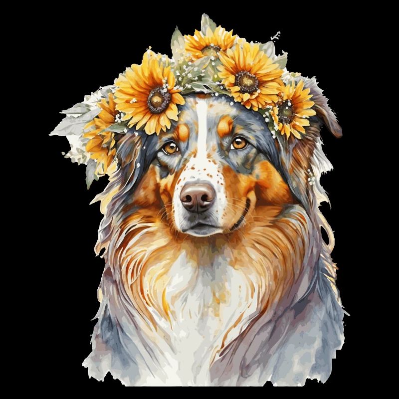 Watercolor Aussie Australian Shepherd Sunflower Do