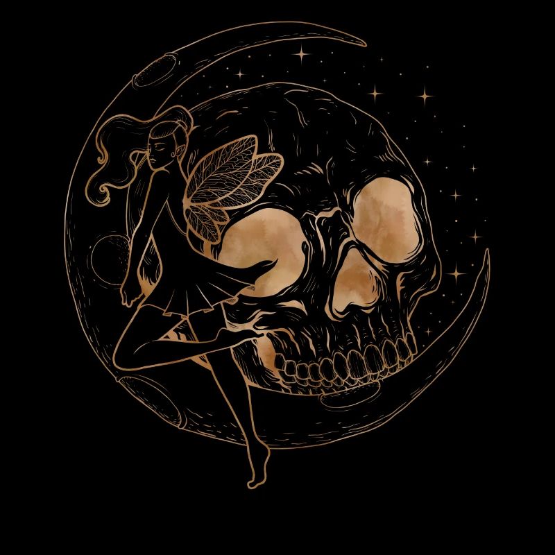 Chemise de fée, squelette de crâne de fée et lune