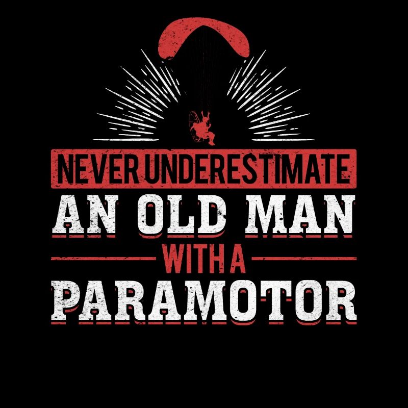 Powered Paraglider Old Man With A Paramotor