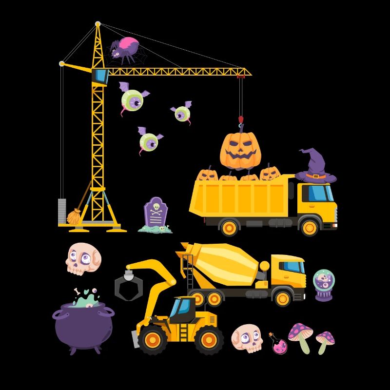 Creepy Halloween excavator with witch hat