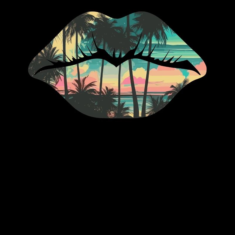 Beach Palm Tree Lips Tropical Summer Retro Sunset