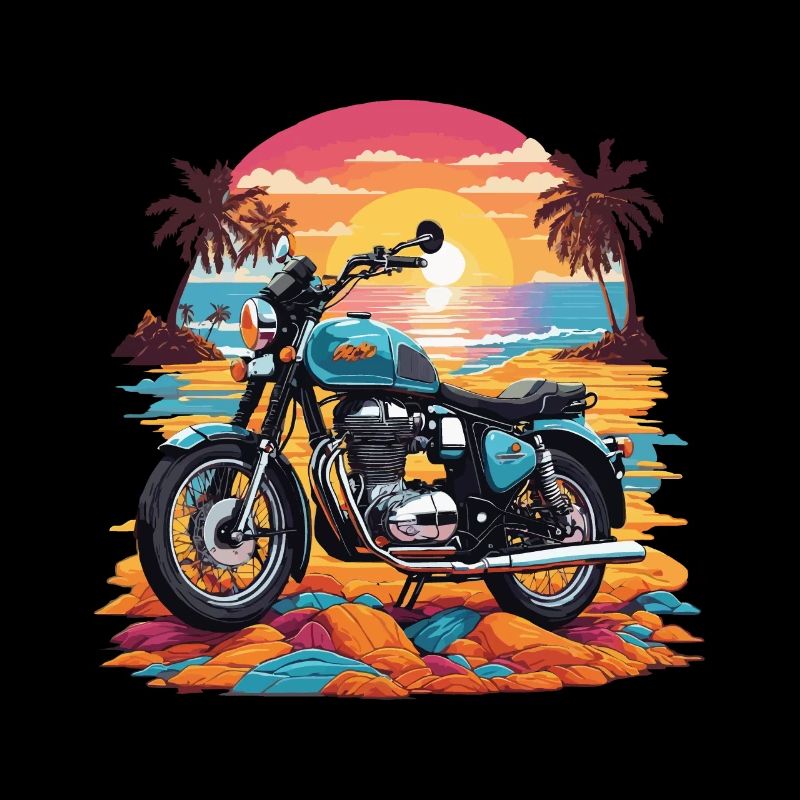 Motorcycle Vintage Biker on the Beach Retro Design