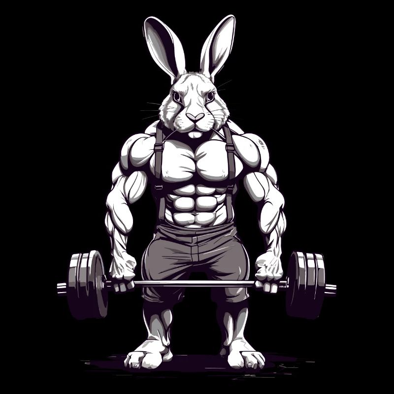 Drôle de lapin musclé avec un design d’haltères