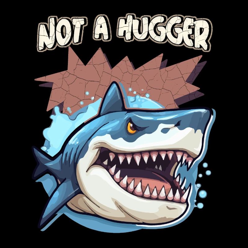 Not A Hugger, funny saying with shark cartoon