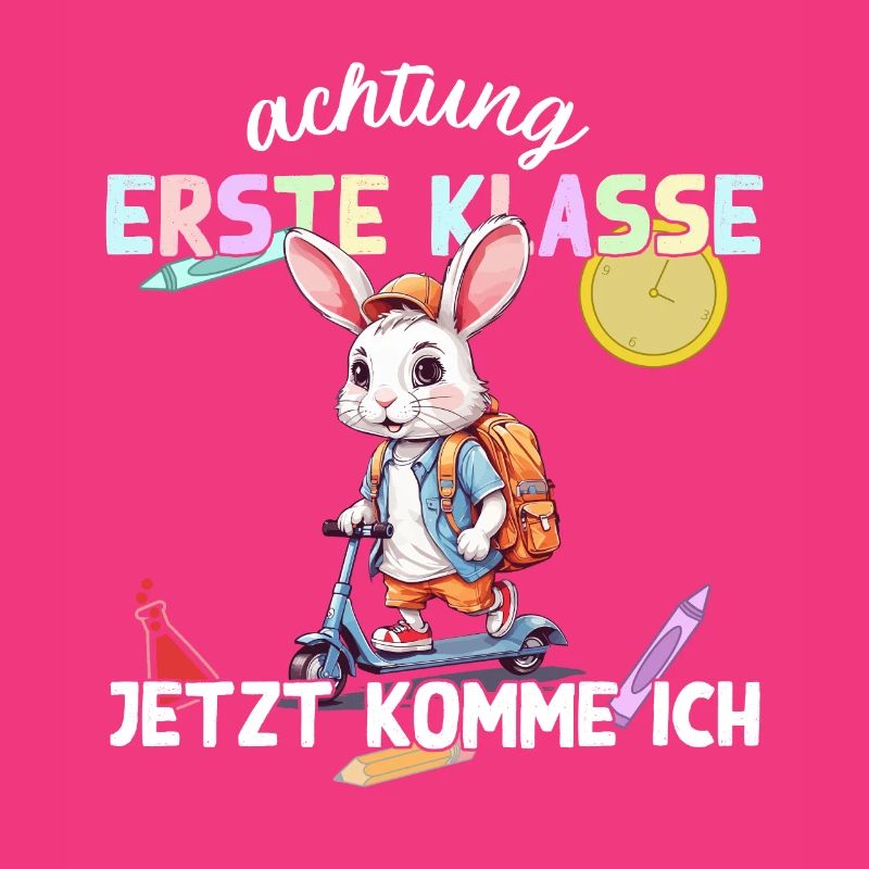 Süßer Hase mit Roller Schulbeginn Erste Klasse