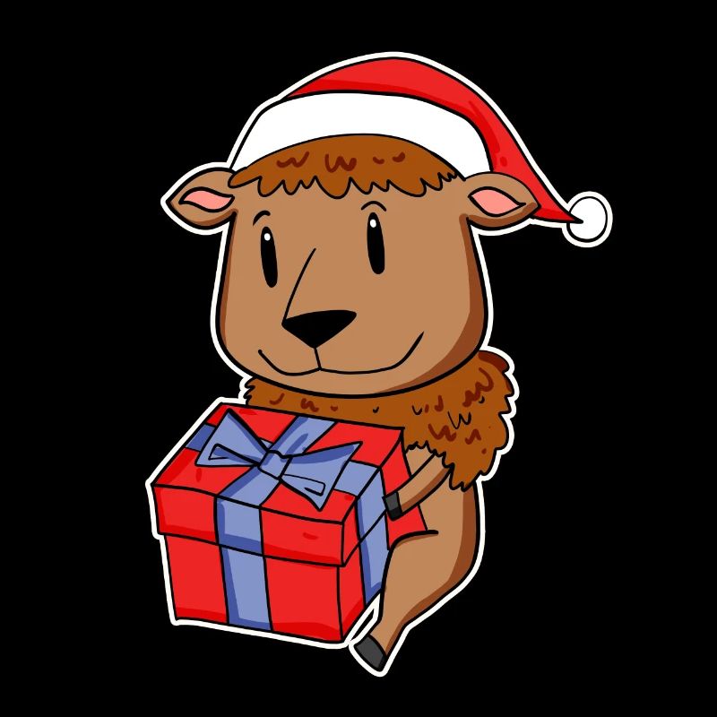 Bison with Santa hat and Christmas gift