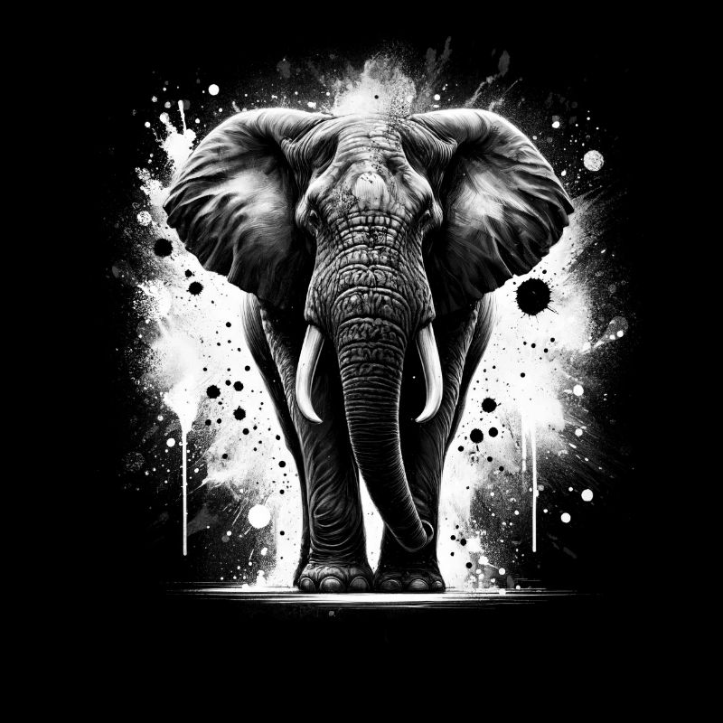 Elefant als Porträt mit mit coolen Farbspritzer
