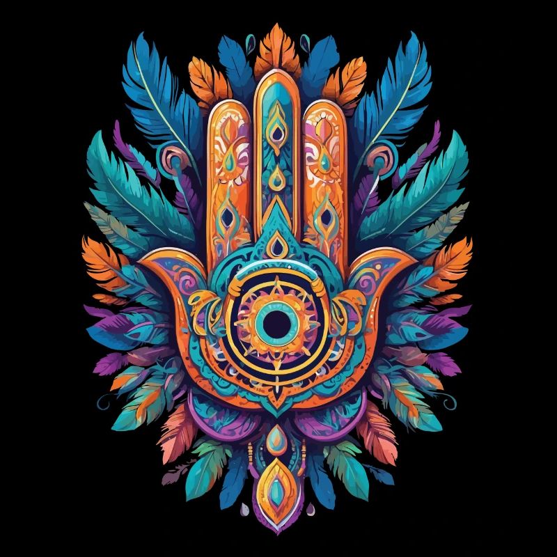 Spiritual Hamsa Hand Feathers Aesthetic Design