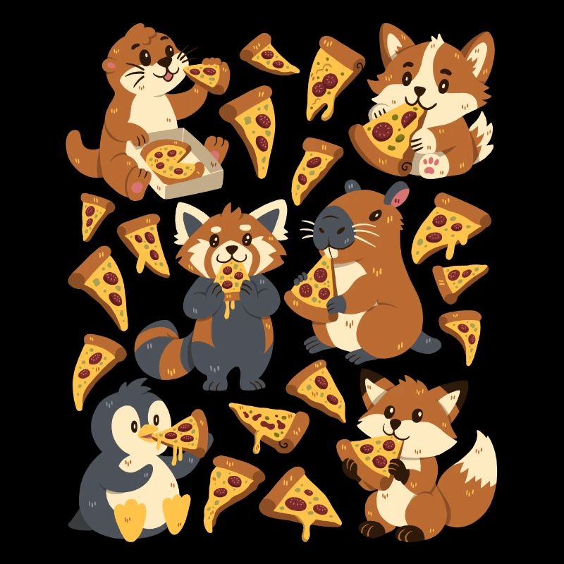 Pizza: Capybara, Fuchs, Corgi, Otter, Pinguin