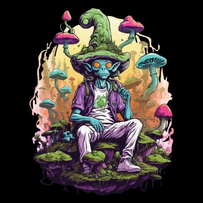 Alien Psychedelic Art Forest Mushrooms Music