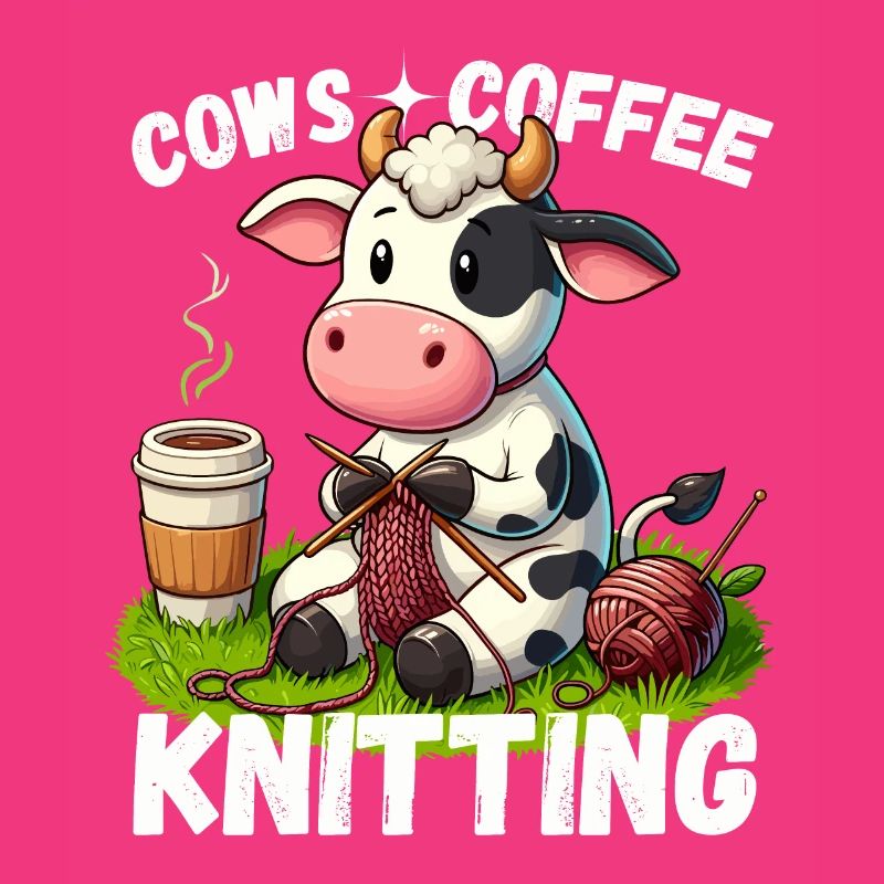 Cow Cows Coffee Knitting Knitting Needle Wool Funny
