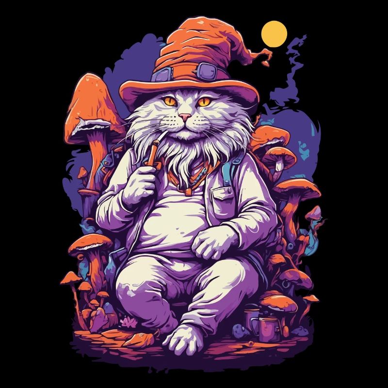 Chat forêt champignons psychédélique Goa Trance Art