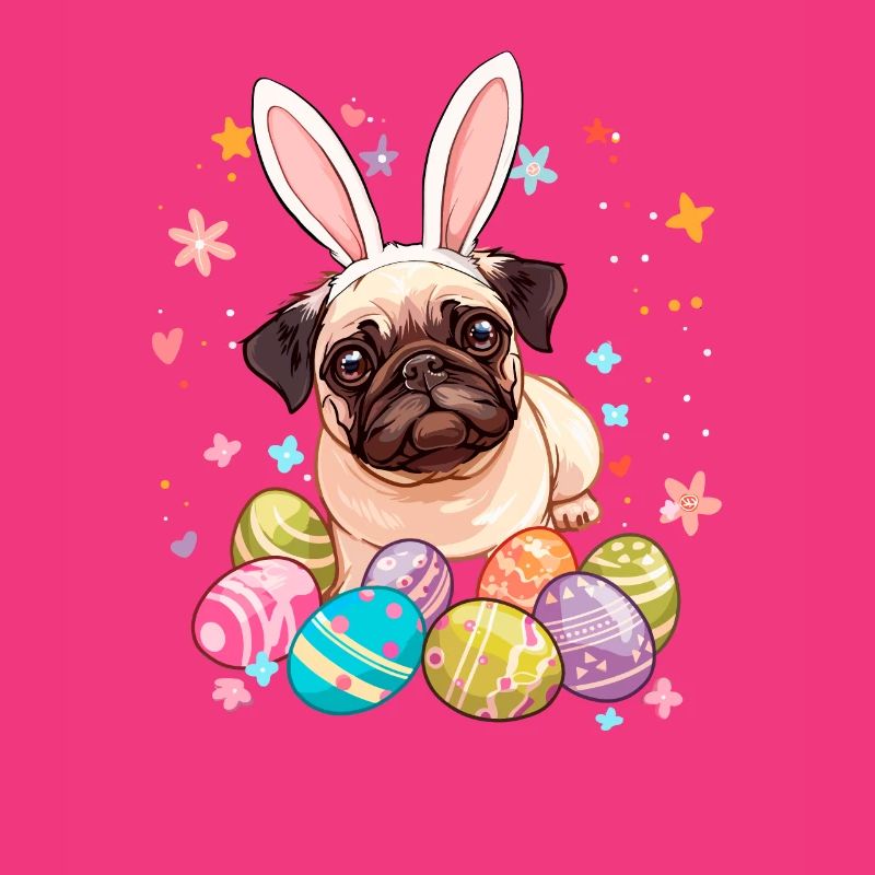 Pug easter eggs Hunting easter day