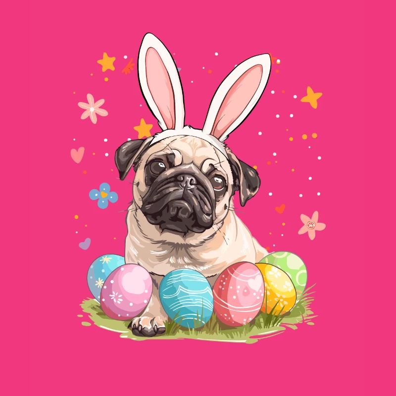 Pug easter eggs Hunting easter day
