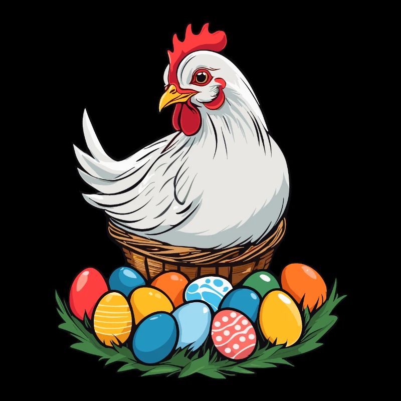Easter Chicken Cute Funny Colorful Easter Eggs Nest