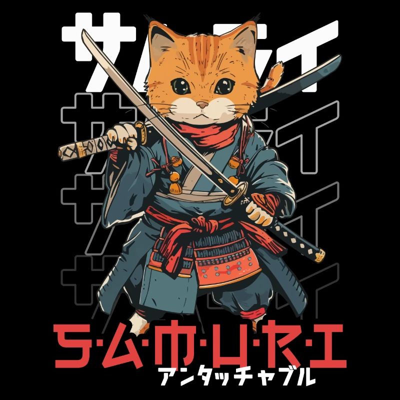 Chat Samouraï Chat Ninja Japonais Kawaii