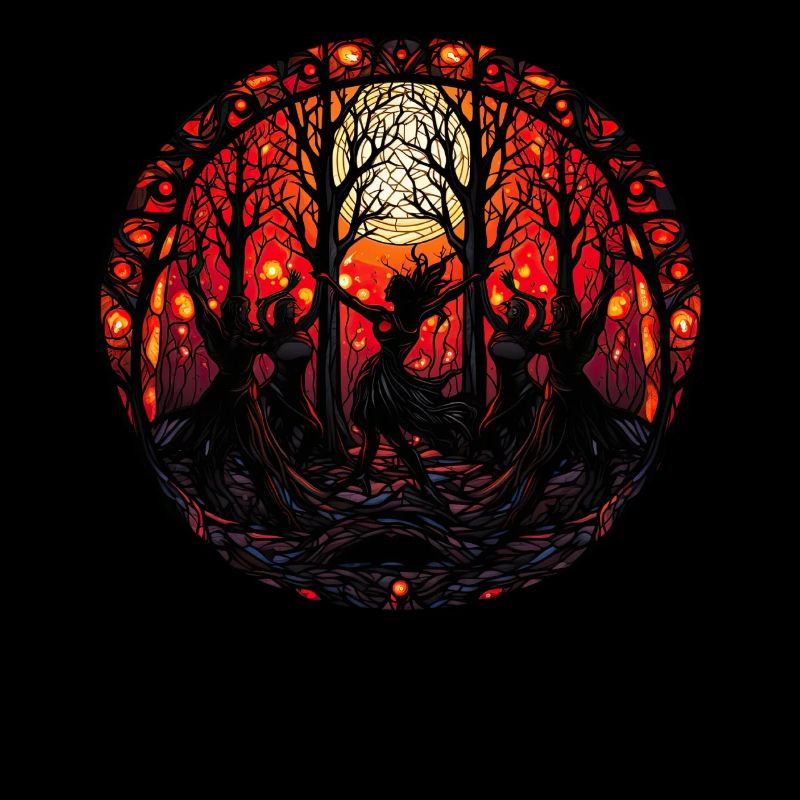 Dancing Witch Forest Pagan Stained Glass Witchcraf