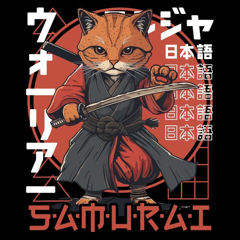 Chat Samouraï Chat Ninja Japonais Kawaii