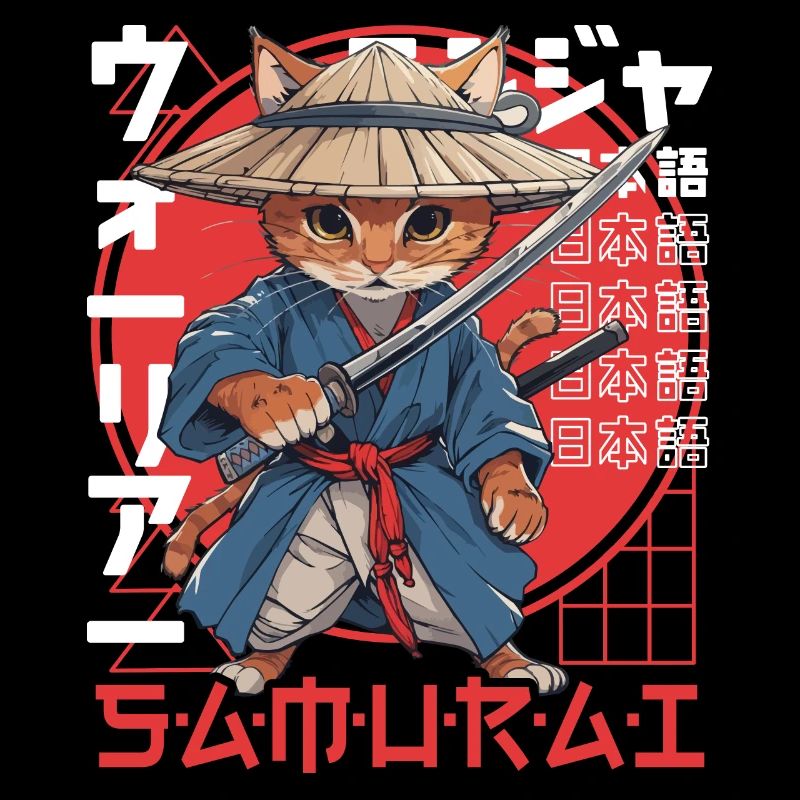 Chat Samouraï Chat Ninja Japonais Kawaii