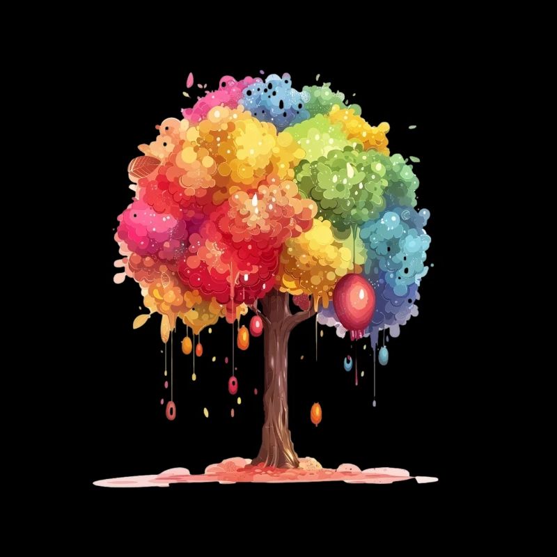Colorful tree with colorful drops