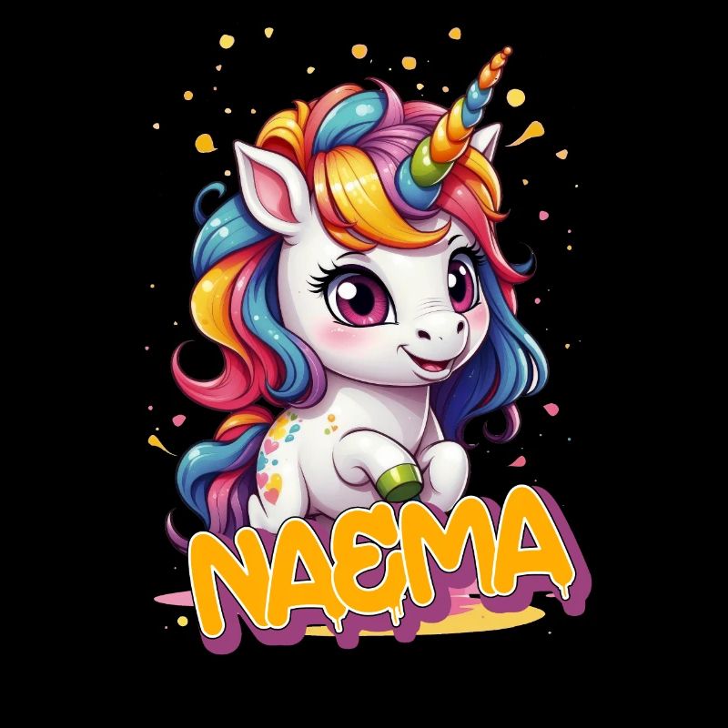 NAEMA - Schöner Mädchen Name mit süßem Einhorn