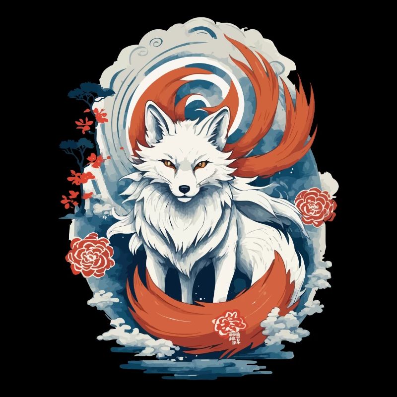 Ukiyo-E Art Style Japanese Kitsune Fox