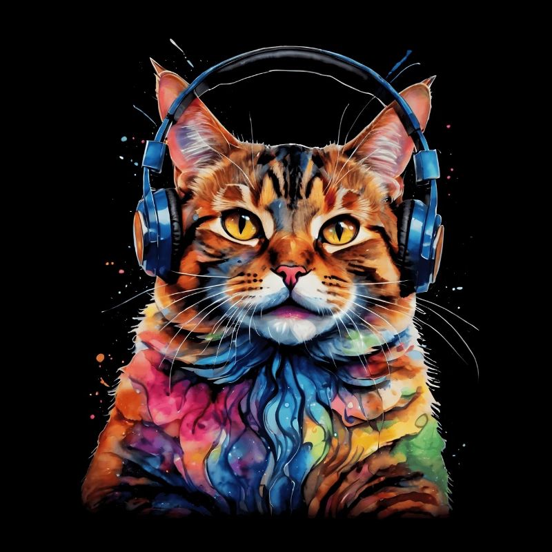 Katze Kopfhörer Bunt Lustig Tier Design Print