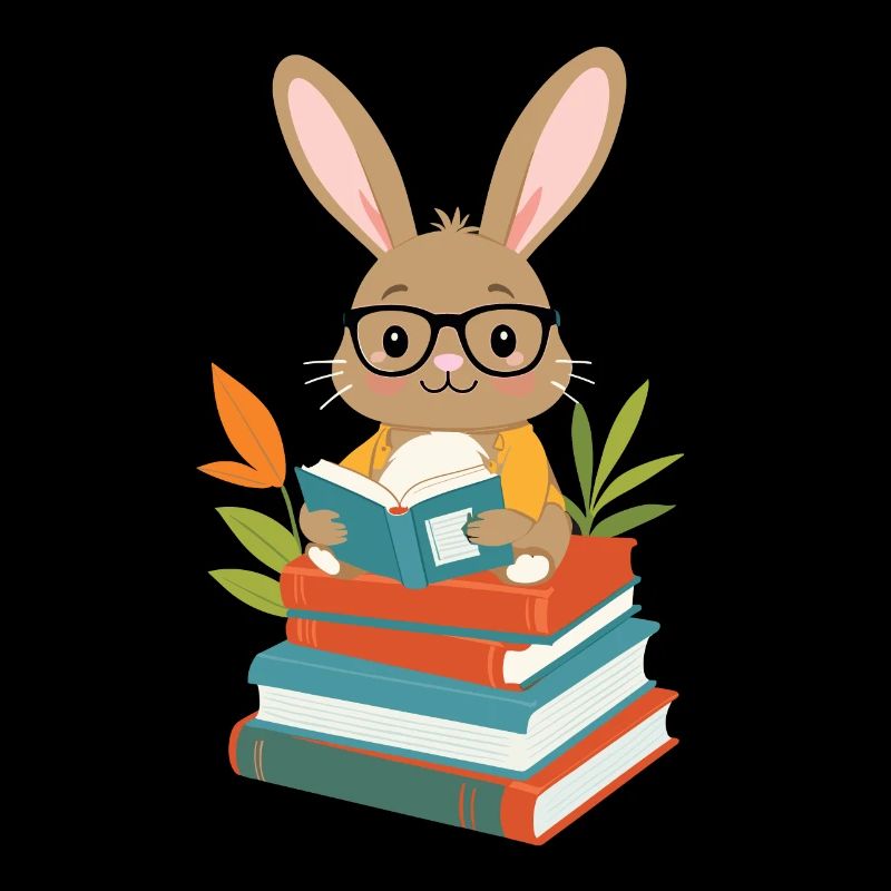Reading Bunny Enthusiastic Book Lover Bunny