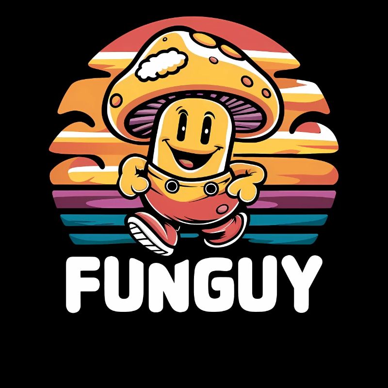 Funny Cartoon Mushroom Character Fun Guy at Sunset