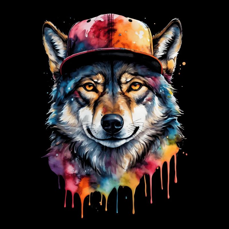 Wolf Snapback Cap Colorful Animal Design Print