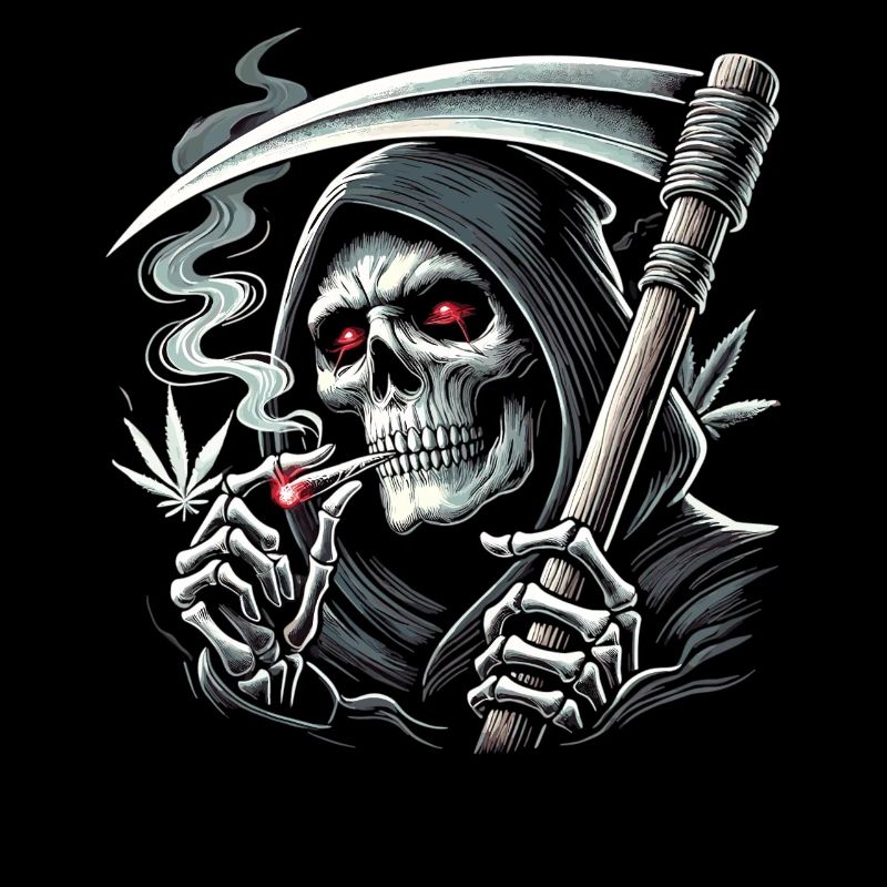 Black humor smoking Grim Reaper for Halloween