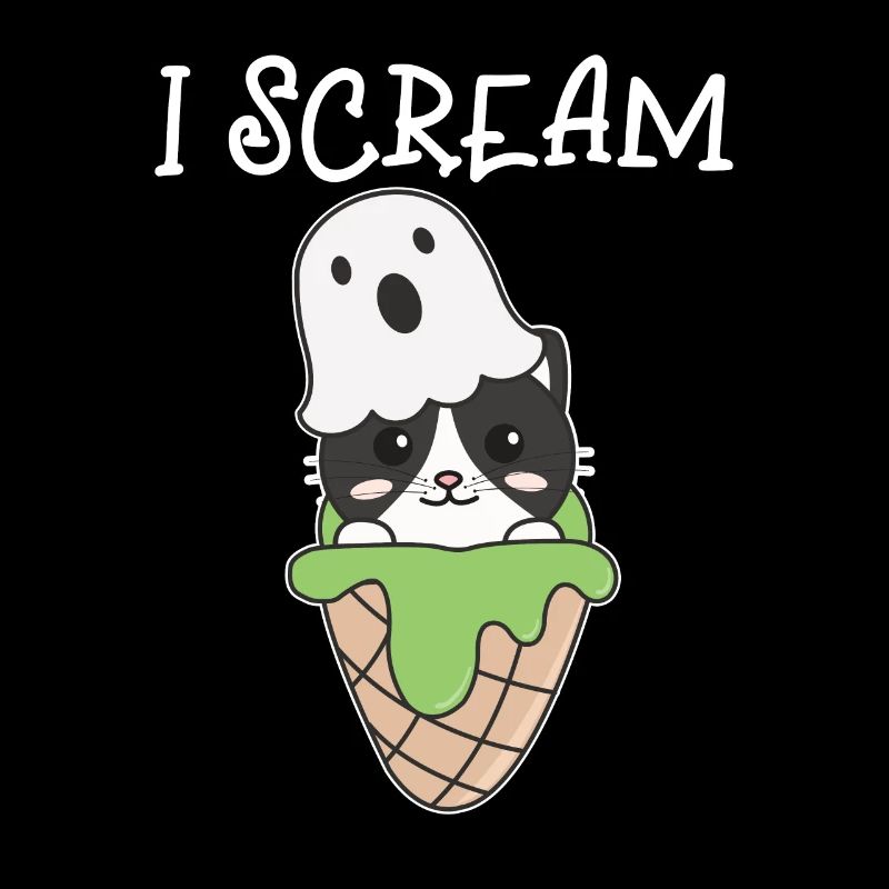 Cat Halloween Ghost I Scream Ice Cream Pun