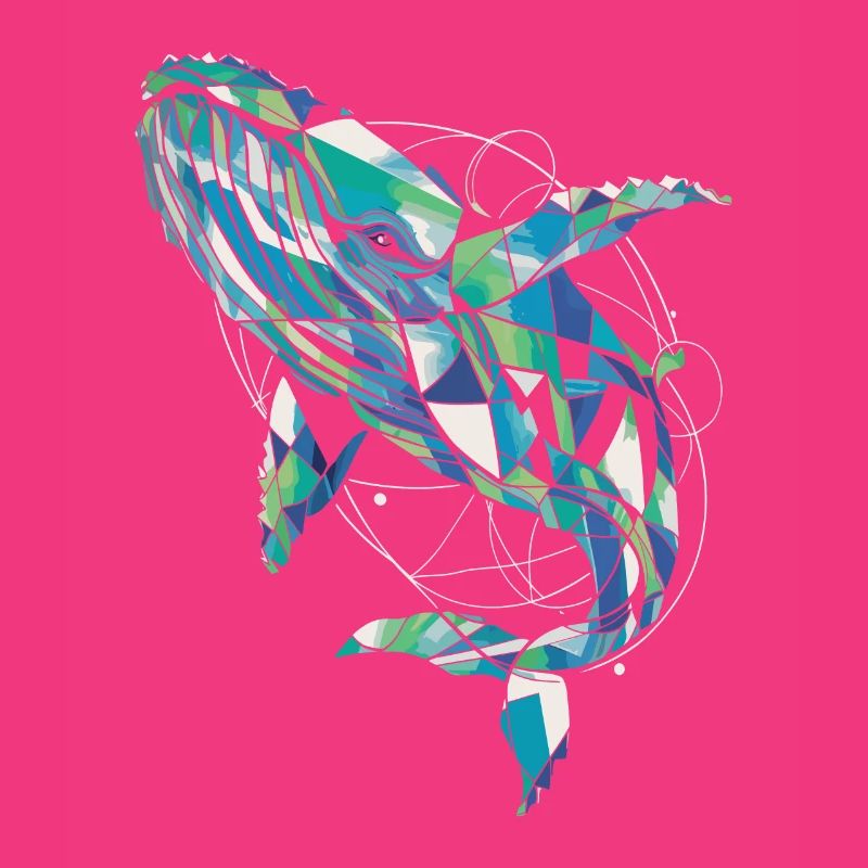 Abstract Whale Artwork Geometric Ocean Colors