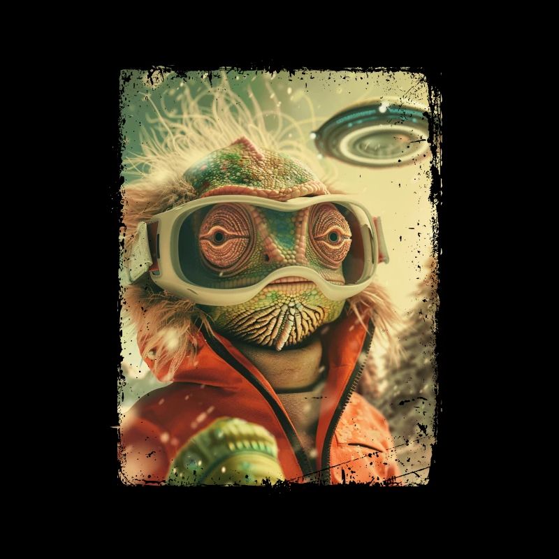 UFO Retro Vintage Uncanny Alien Ski Lizard