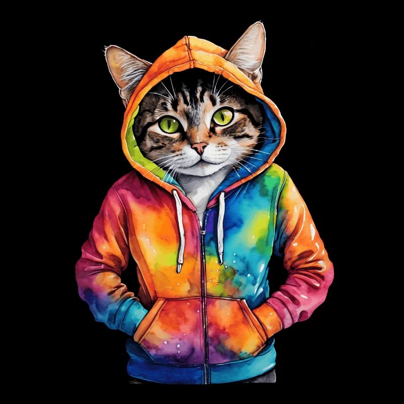 Chat Sweat à capuche Coloré Drôle Animal Design Imprimer