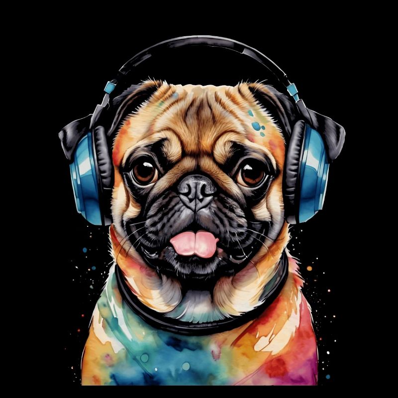 Mops Kopfhörer Hund Bunt Lustig Tier Design Print