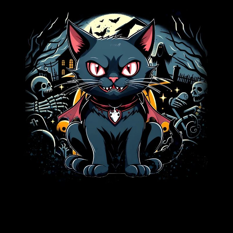 Halloween Black Cat as Vampire