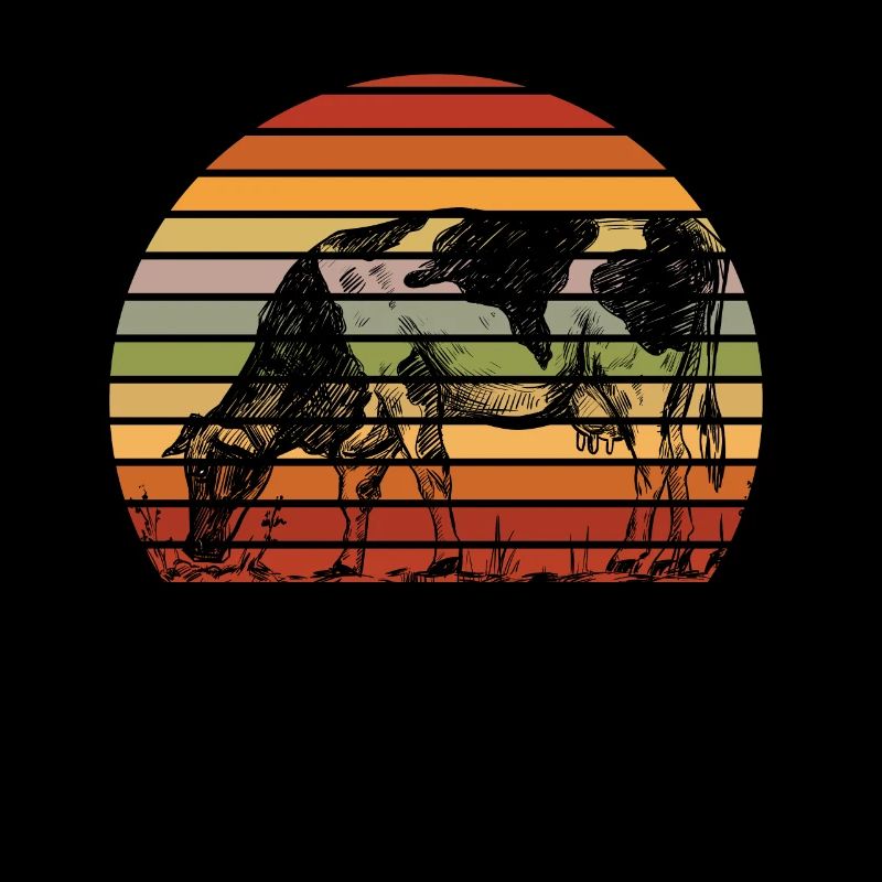 Illustration de vache rétro coucher de soleil