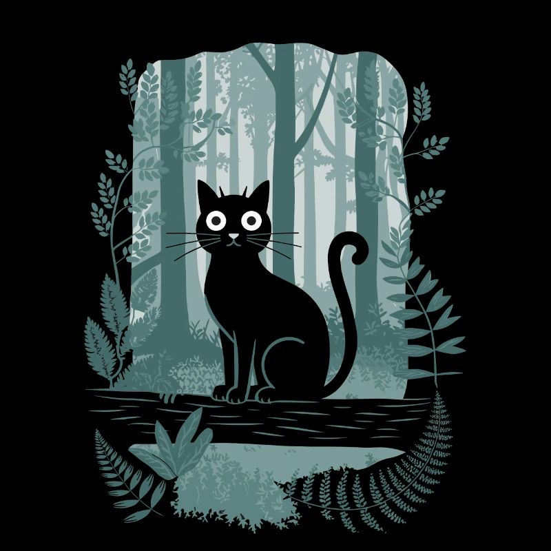 Forêt enchantée cottagecore avec chat noir et