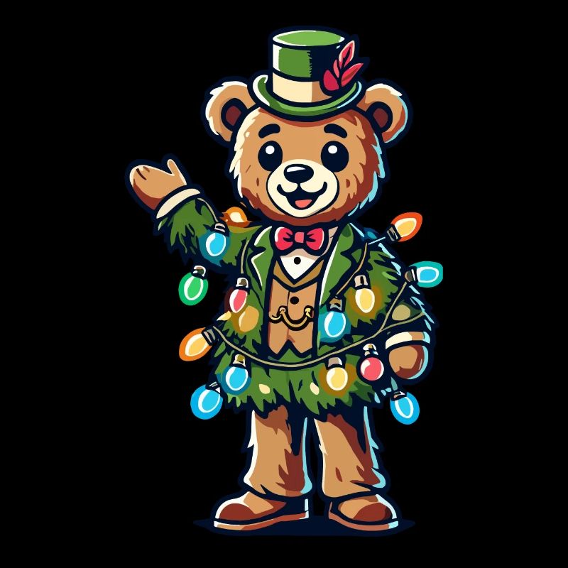 Fröhlicher Bär Mit Weihnachtslichtern