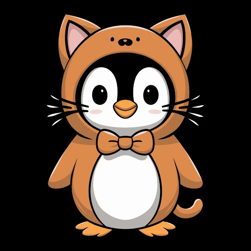 Pingouin en costume de chat avec arc