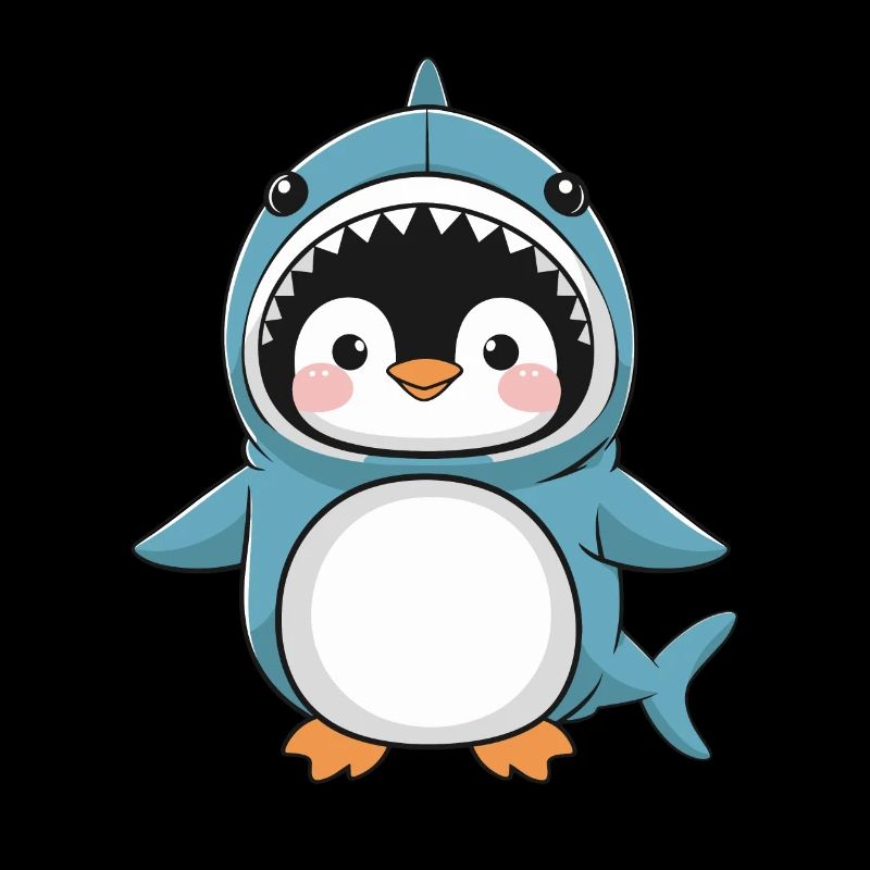 Pingouin mignon en costume de requin